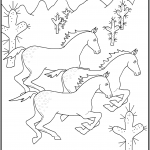 דף צביעה סוסים דוהרים במדבר