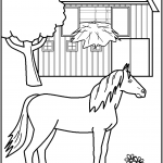 דף צביעה סוס עומד ליד אורווה