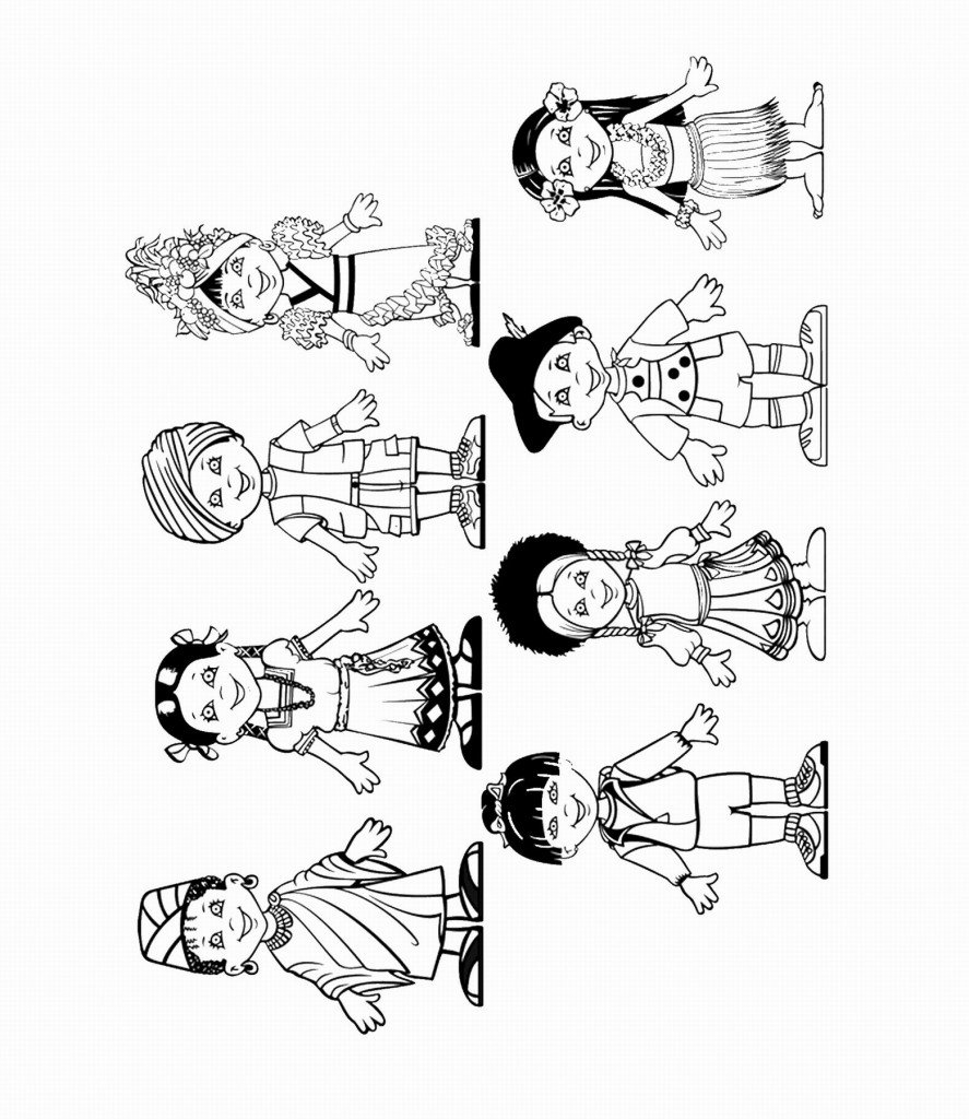 דף צביעה ילדים מארצות שונות