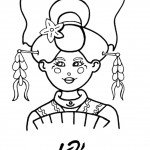 דף צביעה ילדה בלבוש יפני מסורתי