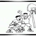 דף צביעה שני ילדים משחקים כדורסל