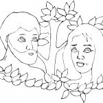 דף צביעה אדם וחווה בגן העדן