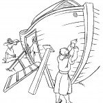 דף צביעה נוח ועוזריו בונים את התיבה