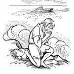 דף צביעה יונה מתפלל על חוף הים