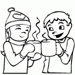 דף צביעה ילדים שותים שוקו חם