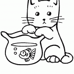 דף צביעה גור חתולים אוחז באקווריום