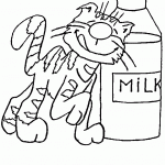 דף צביעה חתול נשען על בקבוק חלב