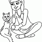 דף צביעה נערה מחבקת חתול