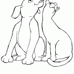 דף צביעה וגר חתול עם כלב