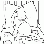 דף צביעה חתול מתפנק במיטה