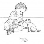 דף צביעה ילד מאכיל גור חתולים