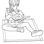 דף צביעה ילד מחבק חתול