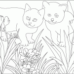 דף צביעה שני חתולים בגינת פרחים
