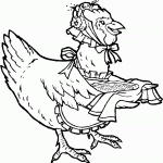 דף צביעה תרנגולת מגישה אוכל