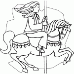 דף צביעה נערה בקרוסלת סוסים