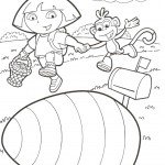 דף צביעה דורה ובוטס מקפצים בשביל