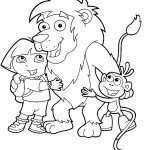 דף צביעה האריה מחבק את דורה ובוטס