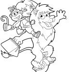 דף צביעה דורה ובוטס רוכבים על אריה