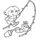 דף צביעה דורה ובוטס נתלים על ענפים