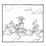 דף צביעה קאובוי רוכב במדבר