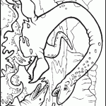 דף צביעה מפגש בין דינוזאור לתנין