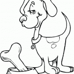 דף צביעה כלב ליד צלחת עם עצם גדולה