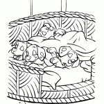 דף צביעה גורים ישנים בסלסלה