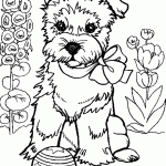 דף צביעה כלב חמוד עם סרט