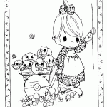 דף צביעה ילדה גוררת עגלת גורים