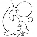 דף צביעה דולפין משתעשע עם כדורים