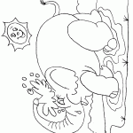 דף צביעה שמש מחייכת לפיל שמח