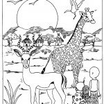 דף צביעה ג'ירפה ואיילה ליד מחנה בג'ונגל דף צביעה ג'ירפה ואיילה ליד מחנה בג'ונגל