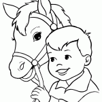 דף צביעה ילד מחזיק ברתמת הסוס