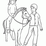 דף צביעה שני ילדים וסוס
