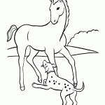 דף צביעה כלב וסוס משתעשעים