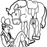 דף צביעה בוקר ישן ליד סוסו