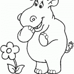 דף צביעה היפופוטם מתפעל מפרח