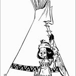 דף צביעה ילד אינדיאני עומד ליד האוהל