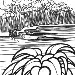 דף צביעה קוף על גדת נהר בג'ונגל