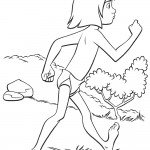 דף צביעה מוגלי צועד בג'ונגל