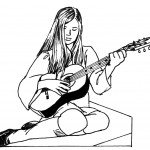 דף צביעה אישה מנגנת בגיטרה