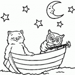 ינשוף יושב בסירה ומנגן בגיטרה