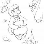 דף צביעה וונדי יושבת ליד המדורה