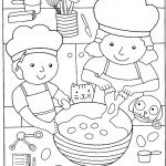 דף צביעה ילד וילדה מכינים בצק לפיצה