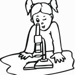 דף צביעה ילדה מסתכלת מבעד למיקרוסקופ