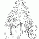 דף צביעה ילד בוחן את העץ בזכוכית מגדלת 1