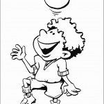 דף צביעה ילד מקפיץ כדור על הראש