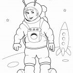 דף צביעה ילד אסטרונאוטית וחללית