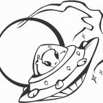 דף צביעה חייזר בצלחת מעופפת בחלל