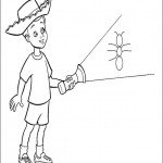 דף צביעה וודי מאיר את הנמלה בפנס